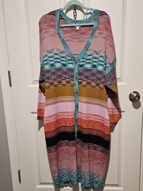 Multicolor Striped Long-Sleeve Button-Front Dress/Cardigan